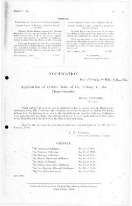 Falkland Islands Dependencies, Application of certain laws of the Colony and Dependencies