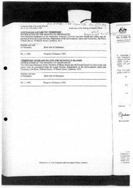 Commonwealth of Australia Gazette, Territory of Heard Island and McDonald Islands, Weapons Ordina...