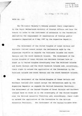 British note asserting its rights to the Falklands and South Georgia and South Sandwich Islands