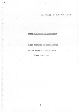 Fourteenth Antarctic Treaty Consultative Meeting (Rio de Janiero) NGO Non-paper "Waste manag...