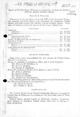Report of United States observers on inspection of Antarctic Stations