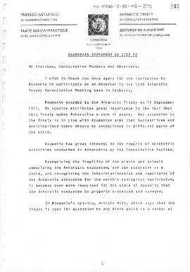 Twelfth Antarctic Treaty Consultative Meeting (Canberra) Non-paper "Roumanian statement on I...