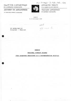 Fifteenth Antarctic Treaty Consultative Meeting, Paris, Information paper 36 "Greece nationa...