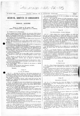 France, Decree no. 67-897 concerning territorial organisation of defence
