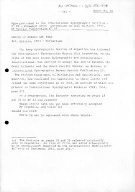 Argentine note accepting International Hydrographic Bureau limits of the South Atlantic Ocean and...