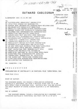 Cablegram "Proclamation of Australia's 12 nautical mile territorial sea"