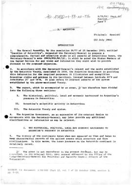 Argentine response to the United Nations Secretary General on the Question of Antarctica