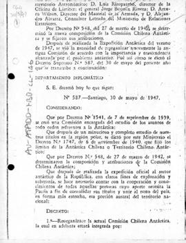 Decree no. 587 reorganizing the Chilean Antarctic Commission