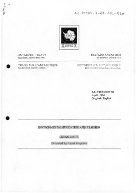 Twentieth Antarctic Treaty Consultative Meeting (Utrecht) Information paper 70 "Environmenta...