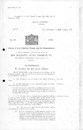 Falkland Islands Dependencies, law of Aliens ordinance, no 22 of 1949