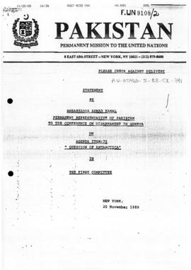 Pakistan, Permanent Mission to the United Nations, "Statement by Ambassador Ahmad Kamal, Per...