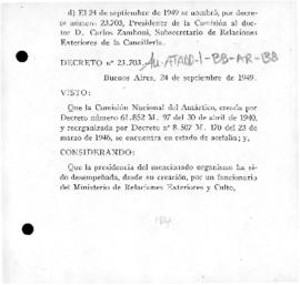 Argentina, Decree no. 23,703 appointing Dr. Carlos Zamboni as president of the National Antarctic...