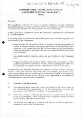 Guidelines for tourist operations at Macquarie Island Nature Reserve 1996/97