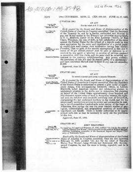 United States Congress, Public Statutes at Large, acts concerning medal for Lincoln Ellsworth, re...