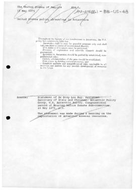 Statement of United States policy objectives in Antarctica