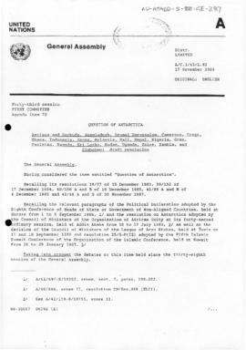 United Nations General Assembly, Forty-third session, Item 70 "Question of Antarctica: Antig...