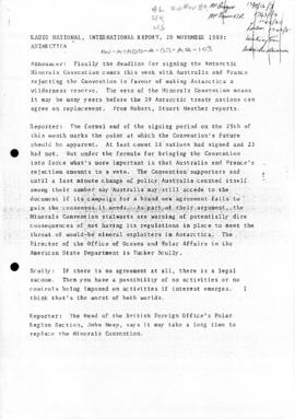Media transcript "Radio National, International Report, Antarctica" ABC Radio