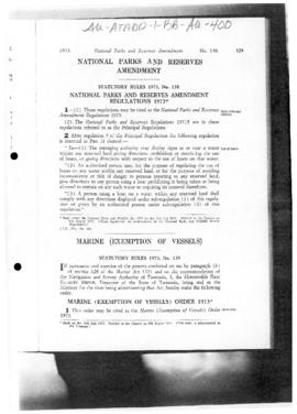 Tasmania Statutory Rules 1973, National Parks and Reserves Amendment Regulations 1973