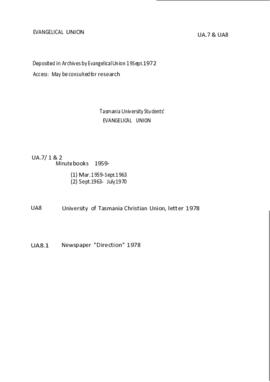 Index to UA7 & 8-Tasmania University Students' Evangelical Union