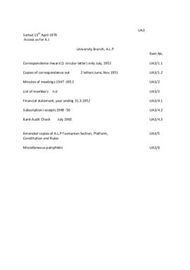 Index to UA3-University Branch of the A.L.P